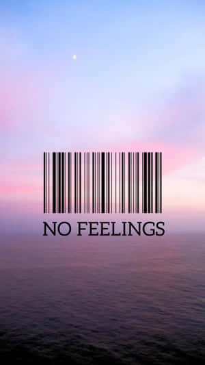 平靜海面上的 no feelings 文字條碼，黃昏時分。 — 痛苦語錄 壁紙