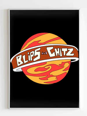 帶有火焰星球和文字 Blips and Chitz 的卡通風格相框標誌。 — 酷炫遊戲 壁紙