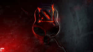一個在黑暗煙霧背景上帶有發光紅眼的火焰頭骨。 — Dota 2 4K 壁紙