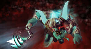奇幻戰士帶著發光藍色武器在深紅色背景中衝刺 — 電玩遊戲 GIF 壁紙