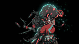 黑暗空間中手持發光武器的賽博龐克動漫戰士。 — Megalobox 壁紙