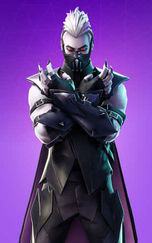 Fortnite 角色，白髮紅眼，身穿暗色盔甲，背景為紫色 — OnePlus Pad Lite 壁紙