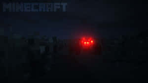 在黑暗的Minecraft景觀中，夜間發光的紅色眼睛爬行者。 — 蜘蛛 壁紙