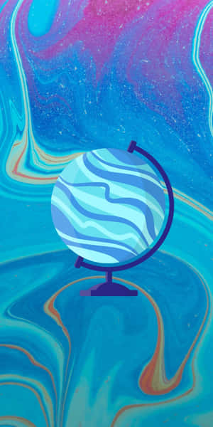 一個帶有藍白條紋的地球儀，位於漩渦宇宙背景上。 — 酷炫太空 壁紙