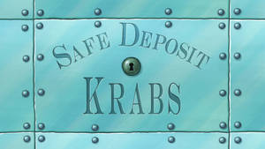 帶有鉚釘和刻有Krabs名字的藍綠色金屬保險箱。 — 蟹老闆 壁紙