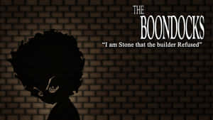帶有非洲式髮型的孩子的剪影，背景為磚牆，帶有 The Boondocks 標題和引文。 — Beanie Boos 壁紙