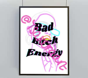 帶框海報，印有「Bad Bitch Energy」文字和粉紅青色霓虹燈女性臉部輪廓。 — 壞女孩美學 GIF 壁紙