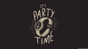 一個帶耳機的「C」形手錶，被「IT'S PARTY TIME」文字包圍。 — 派對 壁紙
