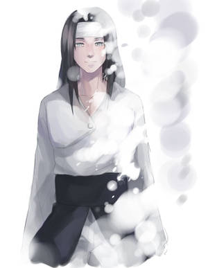 黑髮白頭帶的動漫女孩，被發光球體包圍，單色風格。 — 寧次 壁紙