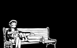 一個年輕人在長椅上抱著小狗黑白睡覺。 — 卡通 壁紙