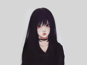 黑髮紅眼的動漫女孩戴著黑色頸鍊。 — 黑色動畫gif 壁紙
