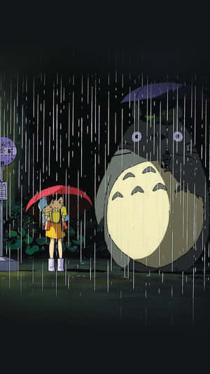 女孩和龍貓在雨傘下共享一個雨夜 — 動漫 壁紙