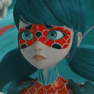 動漫風格的藍髮紅蜘蛛面具女孩 — Miraculous 壁紙