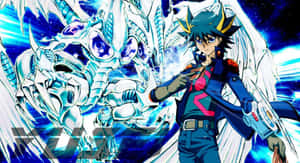 動漫男孩在太空中與發光白龍決鬥。 — 不思議遊戯 壁紙
