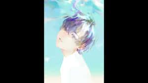 動漫男孩，頭髮色彩繽紛，仰望粉彩天空。 — 可愛的動漫角色 壁紙