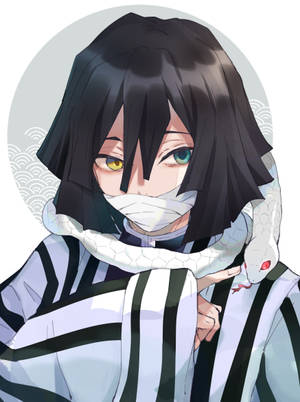 動漫角色，擁有異色瞳，脖子上有一條白蛇。 — 伊黒小芭内 壁紙