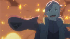 藍色頭髮的動漫角色手持發光的未來武器。 — FLCL 壁紙