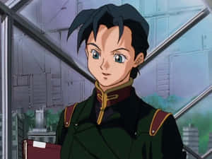 動漫角色穿著綠色制服，在玻璃窗旁拿著紅色文件夾 — 日向雛田 壁紙