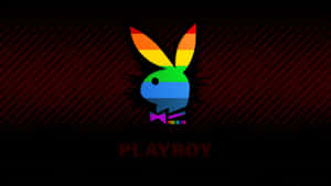 彩虹色的Playboy兔子標誌，帶有'PRIDE EDITION'文字，位於深紅色條紋背景上。 — 花花公子 GIF 壁紙
