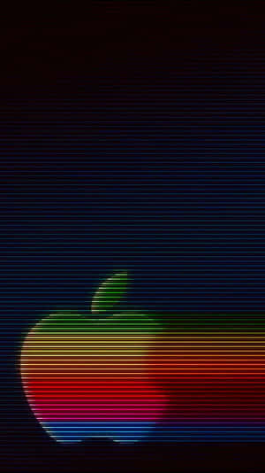 復古Apple標誌，帶有彩虹條紋和掃描線，深色背景 — 蘋果 壁紙