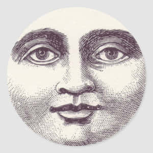 帶有精細眼睛和嘴唇的雕刻月亮臉插圖。 — 噬魂者月亮 壁紙