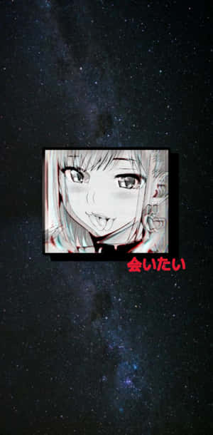 動漫女孩肖像，紅色文字，星光太空背景。 — 可愛動漫女孩 壁紙
