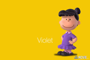 《The Peanuts Movie》中的Violet穿著紫色連衣裙，站在黃色背景前。 — 霓虹紫 壁紙