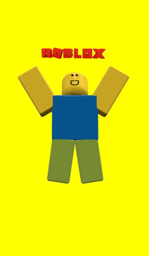 Roblox頭像手臂舉起，黃色背景，紅色標誌 — 酷炫 Roblox 壁紙