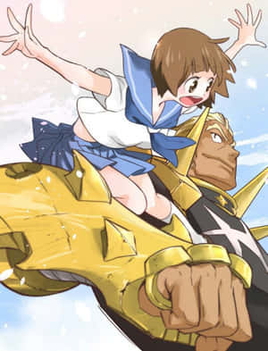 動漫女孩穿水手服騎在盔甲男身上雪天 — HMD Terra M 壁紙