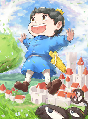 動漫男孩跳過城堡，怪物從下面偷看。 — 深紅之王 壁紙