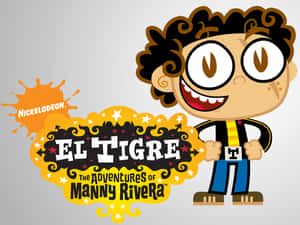 El Tigre 卡通角色，大眼睛和捲曲頭髮，手持標誌。 — 卡通 壁紙