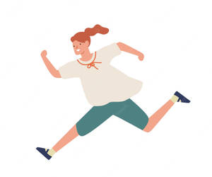 一個微笑的紅髮女孩以平面插圖風格奔跑。 — Running 壁紙