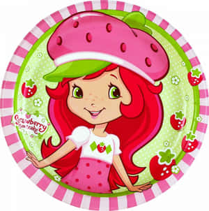 Strawberry Shortcake 卡通角色在節日紙盤上，配有草莓和花朵。 — 卡通 壁紙