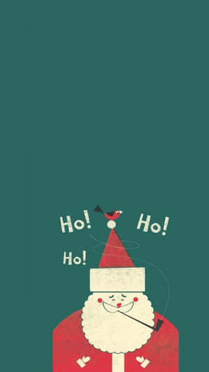 插圖聖誕老人，帽子上有鳥和「Ho Ho Ho」文字。 — 9:16 壁紙