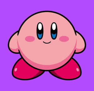 粉紅色卡通角色 Kirby 藍色眼睛在紫色背景上微笑 — 可愛粉色動圖 壁紙