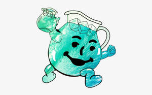 一個微笑的藍綠色水壺，帶有冰塊，用手腳奔跑。 — Kool Aid 小幫手 壁紙