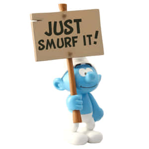 藍色小精靈舉著一個寫著「JUST SMURF IT!」的牌子 — 藍色小精靈 壁紙