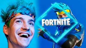 一個快樂的藍髮玩家站在發光鑽石中的Fortnite角色旁邊。 — 酷炫的《要塞英雄》 壁紙