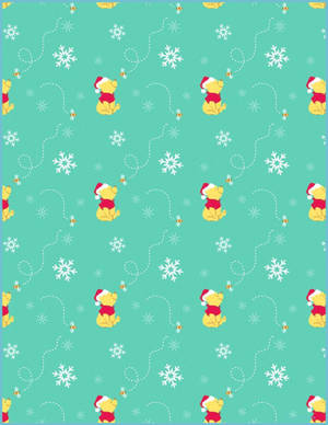 小熊維尼戴聖誕帽與雪花在青綠色背景上 — 迪士尼聖誕節 GIF 壁紙