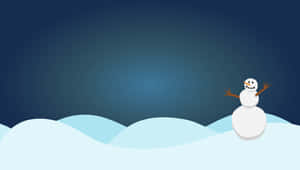 雪人，樹枝手臂，胡蘿蔔鼻子，雪丘，夜空 — 1600x900 壁紙