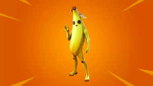 來自Fortnite的香蕉角色在明亮的橙色背景上揮手。 — 要塞英雄 大逃殺 壁紙