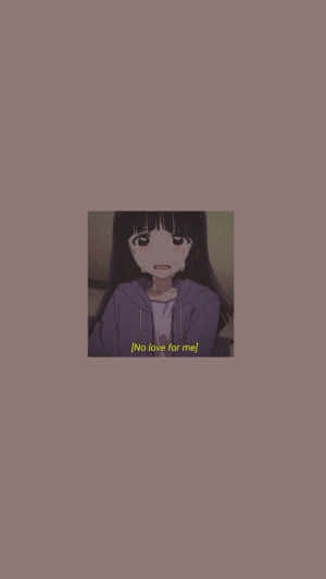 穿著紫色連帽衫的動漫女孩，表情悲傷，文字「No love for me」 — 孤獨 壁紙