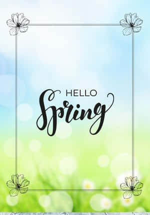 Hello Spring 問候語，帶有花卉框架，置於草地上 — Realme Pad 3 壁紙