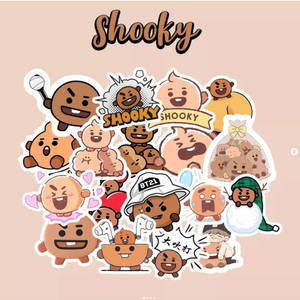 BT21 Shooky角色貼紙系列，展示俏皮姿勢。 — 可愛的防彈少年團 壁紙