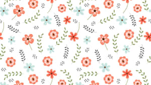 白色背景上珊瑚和薄荷色花朵的花卉圖案 — Tumblr 花朵 壁紙