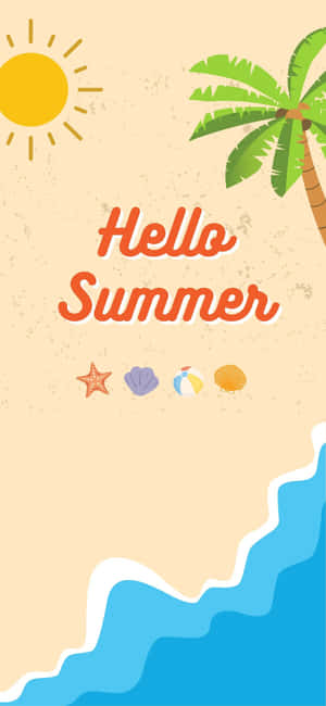 Hello Summer 海灘場景，有棕櫚樹太陽和貝殼。 — 海灘 壁紙