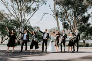 婚禮派對在桉樹下戶外慶祝。 — 婚紗 壁紙