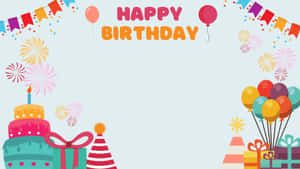 生日慶祝，有蛋糕、氣球、禮物和煙火 — 慶祝 壁紙