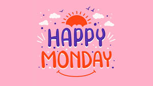粉紅色背景上帶有微笑太陽和雲朵的Happy Monday問候。 — 快樂星期一 壁紙