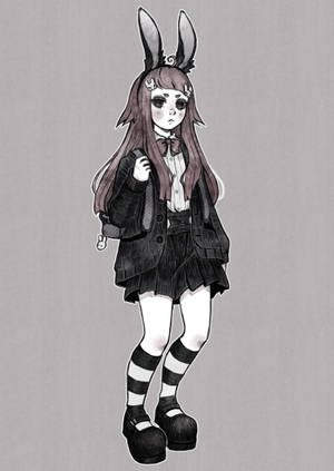 戴著兔耳和條紋襪子的動漫女孩，穿著校服。 — 動畫女孩 壁紙